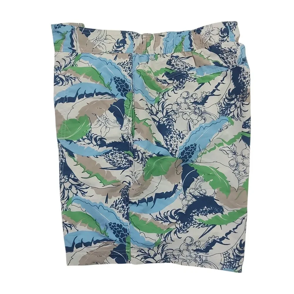 Speedo Swim Trunks Shorts Mens Large White Tropical Print Mesh Summer Beach
